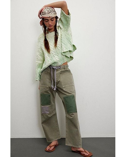 Free People Green We The Free Moxie Pull-on Barrel Jeans