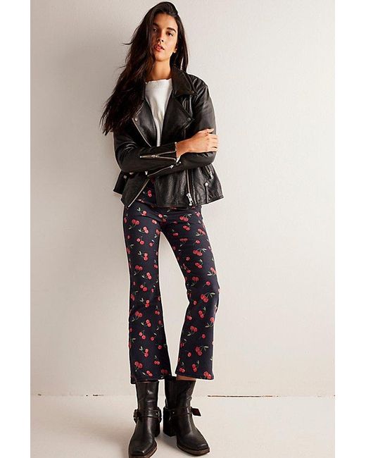 Free People Multicolor In My Feelings Printed Cropped Slim Flare Jeans At Free People In Black Combo, Size: Xs