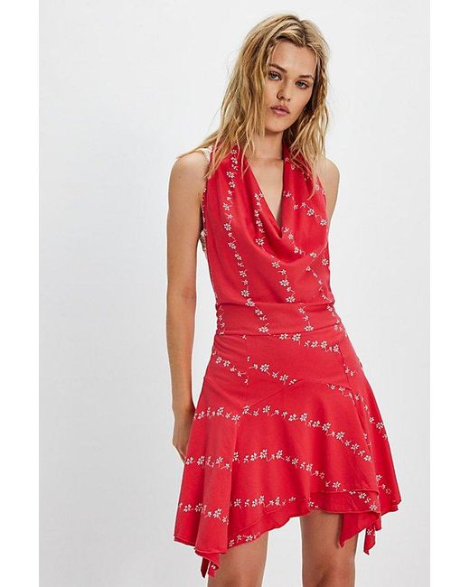 Free People Red Electric Days Printed Mini Dress