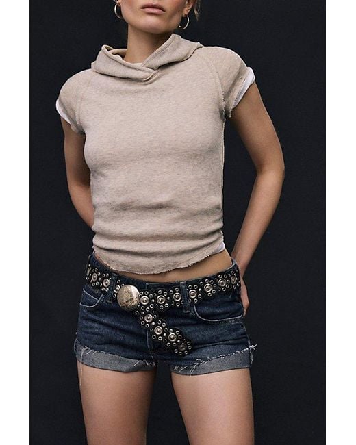 Free People Black Austin Shrunken Short Sleeve Hoodie