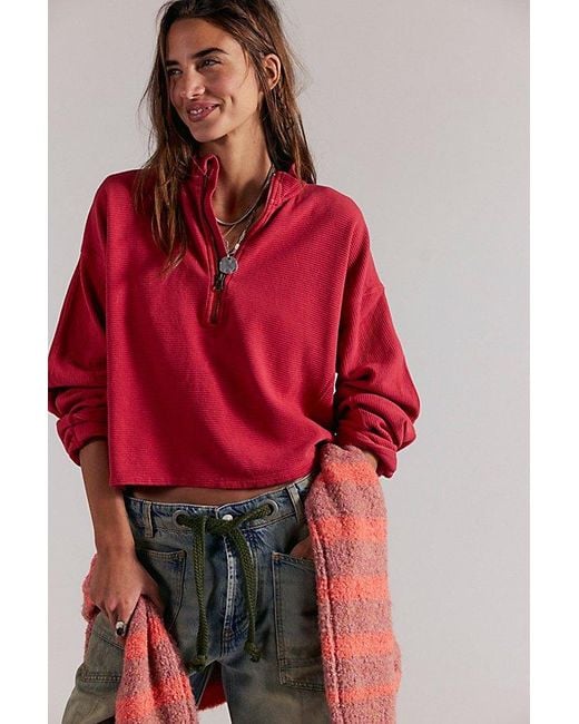 Free People Red Celeste Quarter Zip Top