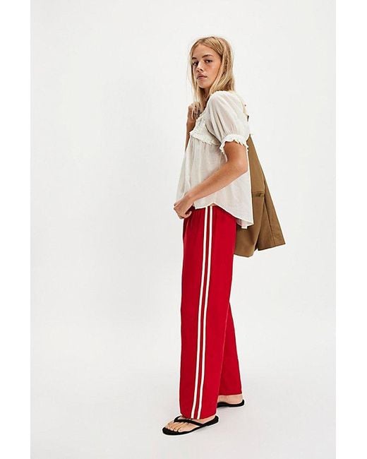DONNI. Red The Linen Stripe Crop Pants