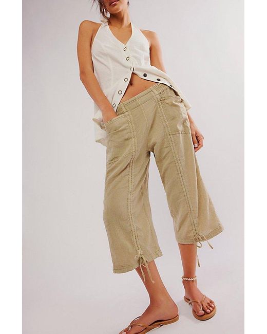 Free People Natural Gianna Ruched Gaucho Pull-on Pants