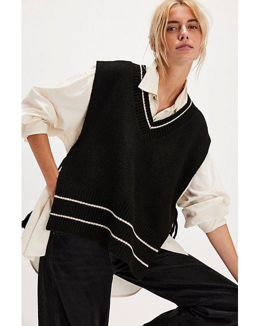 Free People Black All Star Stripe Poncho Jacket