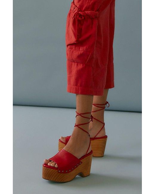 Free People Red Front Row Wrap Clogs