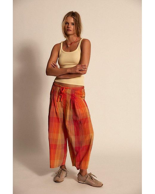 Free People Orange Telluride Wide-Leg Crop Pull-On Madras Pants