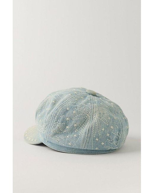 Free People Blue Denim Embroidered Cadet Hat
