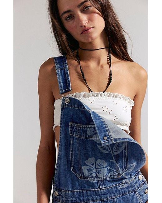 Free People Blue Ziggy Printed Overalls