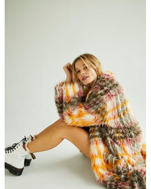 Plaid faux hotsell fur coat
