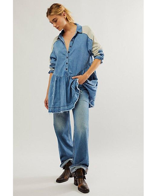 Free People Blue Kenny Denim Mini At In Go West Combo, Size: Xs