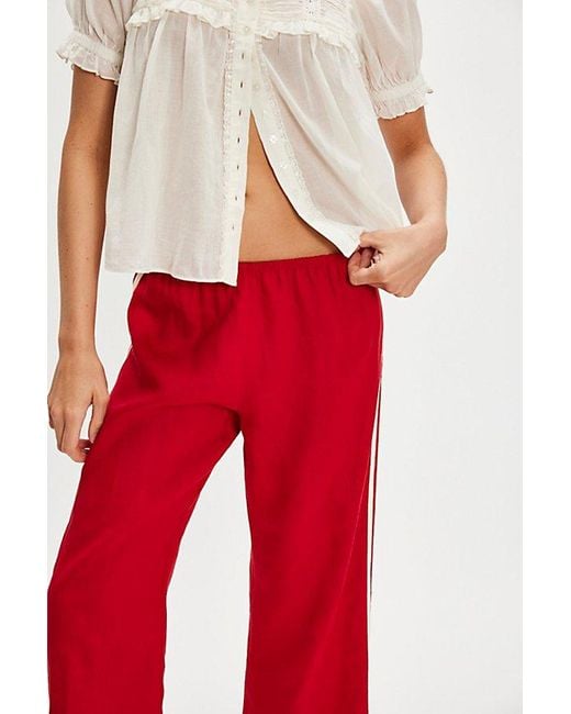 DONNI. Red The Linen Stripe Crop Pants