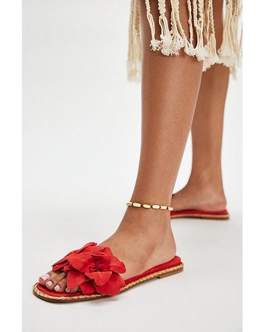Paloma Barceló Red Acacia Flower Slide Sandals