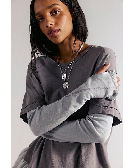 Free People Gray Tattered Love Tee