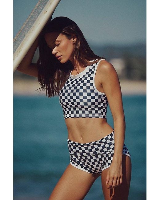 Salt Gypsy Gray Crop Surf Top At Free People In Black And White Checkers, Size: Xs