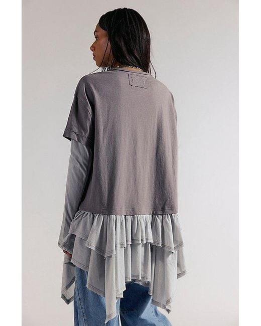 Free People Gray Tattered Love Tee