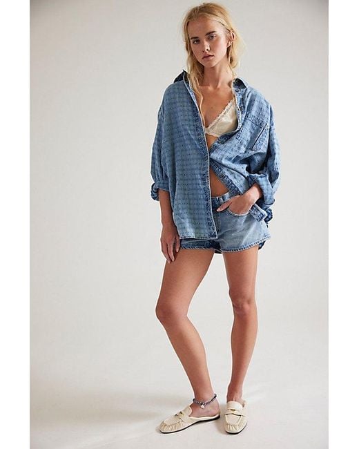Free People Blue Sabine Dobby Button Down