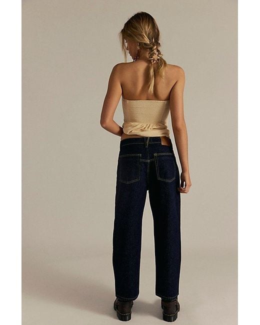 Free People Blue Deep Trance Dropped Boyfriend Jeans