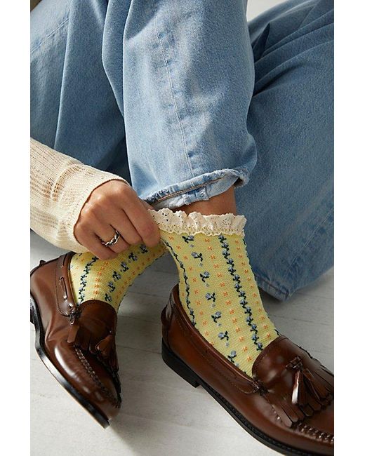 Free People Blue Rosebud Waffle Knit Ankle Socks