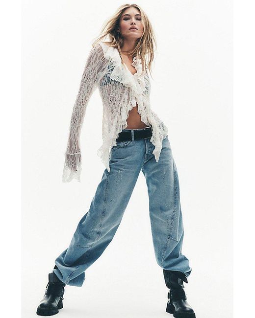 Free People Blue Fable Low-Rise Twisted Bowed Jeans