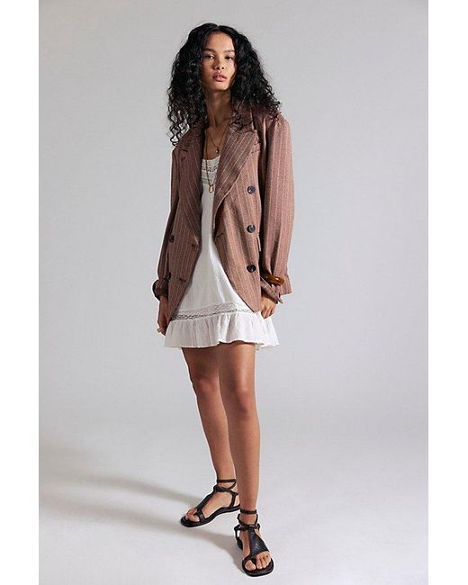 Free People Brown Dean Double-Breasted Blazer Jacket