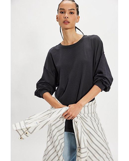 Free People Blue Perfect Oversized Long Sleeve Top