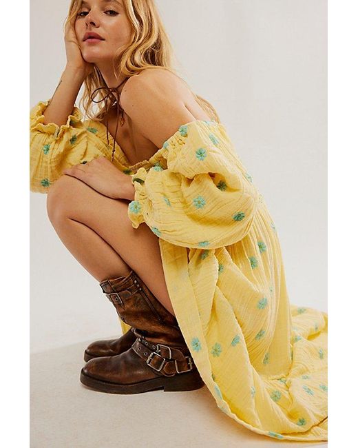 Free People Yellow Dahlia Embroidered Maxi Dress At In Pineapple Combo, Size: Xs