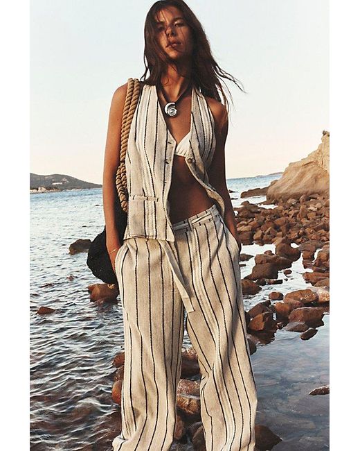 free-est Gray Take Me To Paris Low-back Striped Set