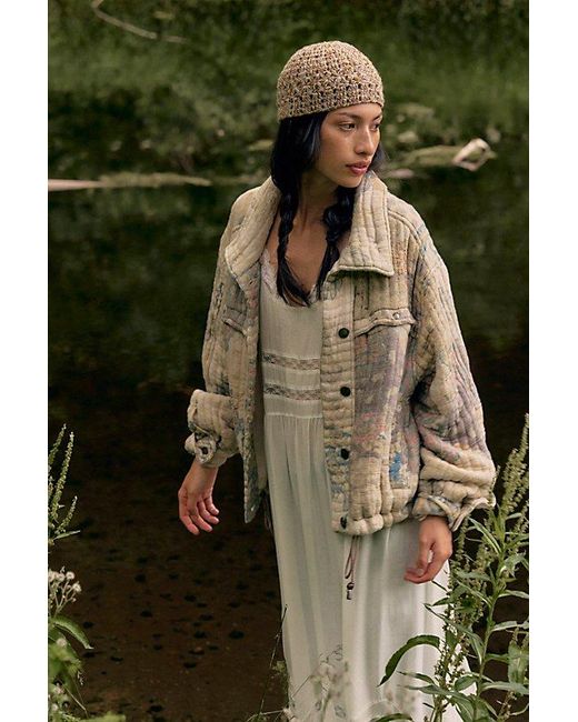 Free People Green We The Free Flora Quilted Bomber Jacket