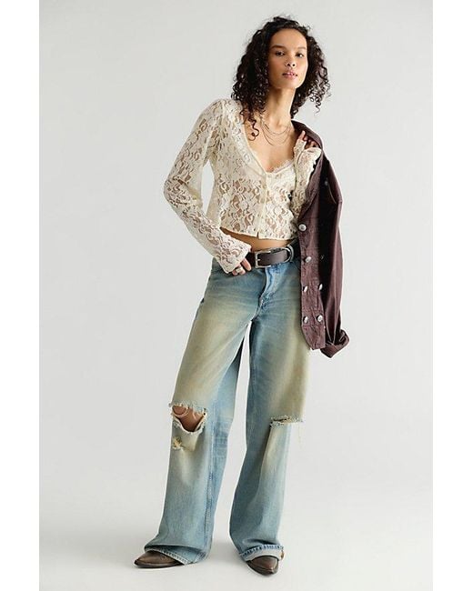 Free People Blue Lila Lace Top