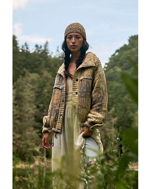 Free People Green We The Free Flora Quilted Bomber Jacket