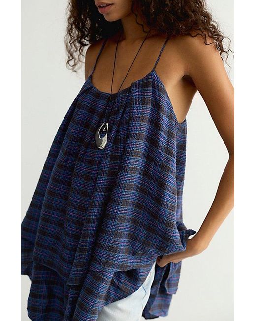 Free People Blue Alisha Plaid Tunic