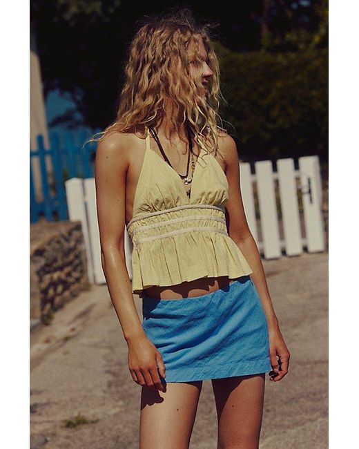 Free People Blue My Little Micro Mini Cotton-Linen Skort