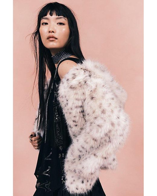 Free People White Louder Please Hooded Faux Fur Jacket