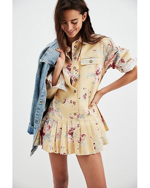 Free People Natural Connor Printed Mini Dress