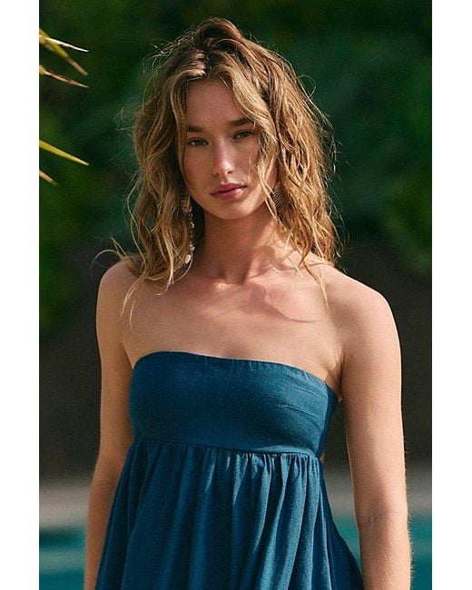free-est Green Sandshell Linen Halo Babydoll Midi Dress By