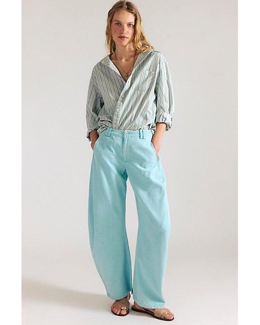 Free People Blue Spotlight Washed Barrel Chino Trousers
