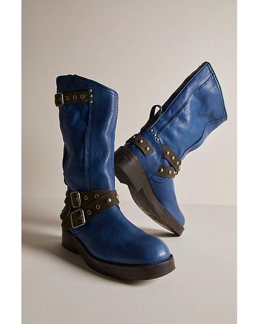 Free People Blue Janey Engineer Boots At Free People In Turkish Sea, Size: Us 7
