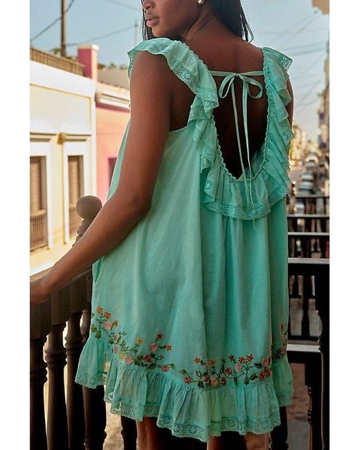 Free People Green Buttercup Embroidered Mini Dress