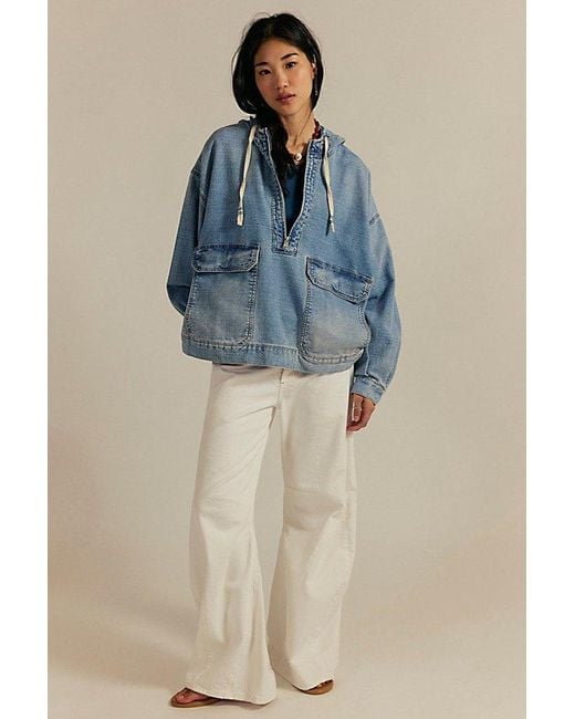 Free People Blue Casey Denim Pullover Jacket