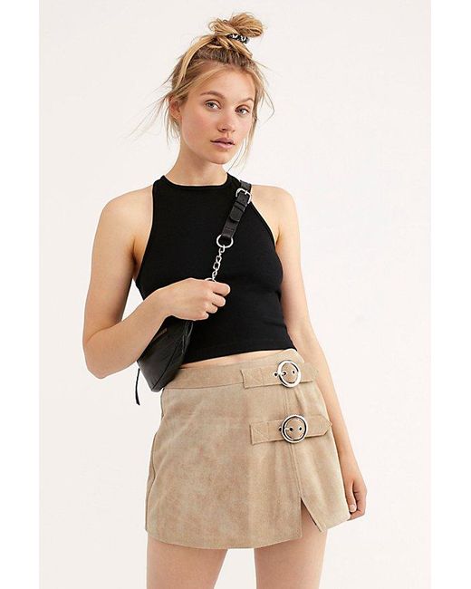 Free People Black Understated Buckle Mini Skirt By Understated Leather