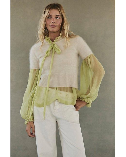 Free People Yellow Chiffon Bow Top