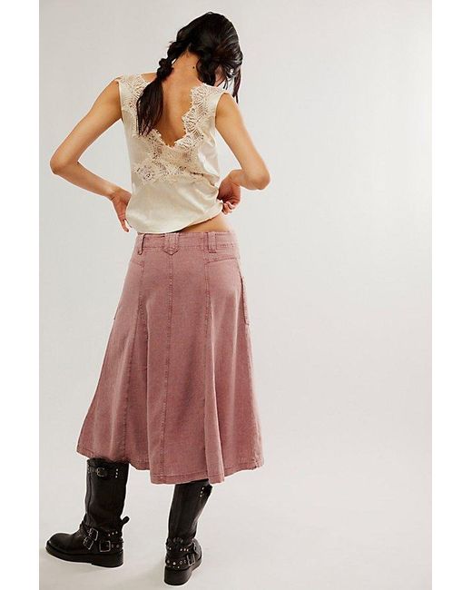 Free People Pink Rockaway Midi Skirt At In Withered Rose, Size: Us 0