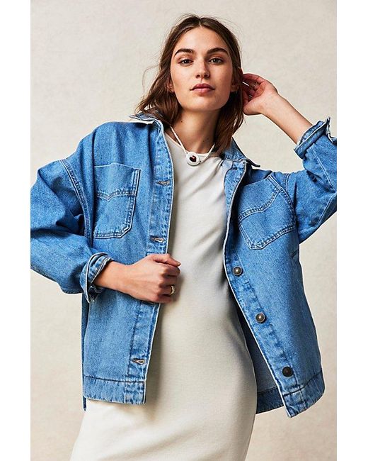 Free people long denim jacket 2025