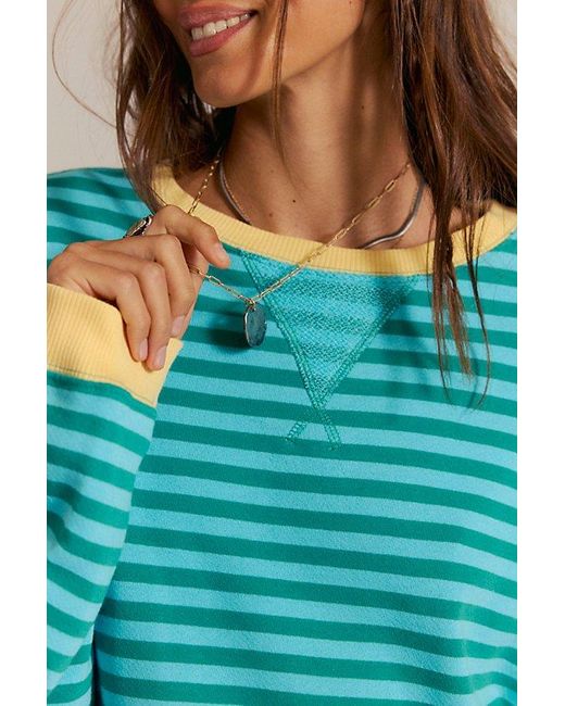 Free People Blue We The Free Classic Striped Oversized Crewneck