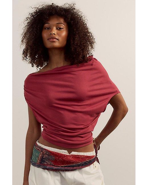 Free People Red Blake Off-The-Shoulder Draped Top