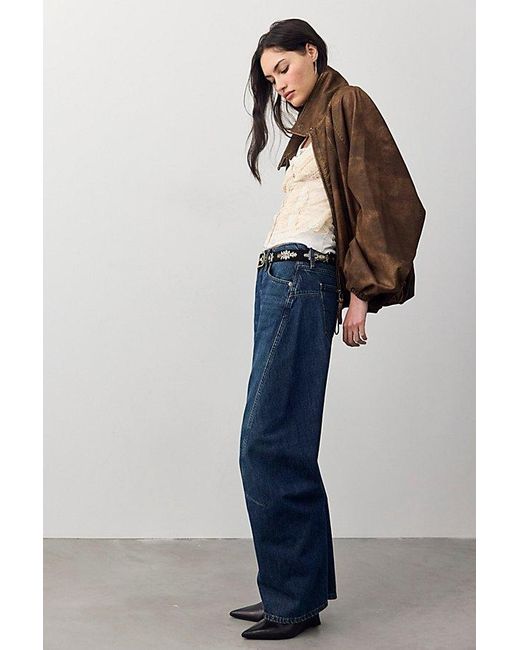 Free People Blue Fable Low-Rise Twisted Bowed Jeans