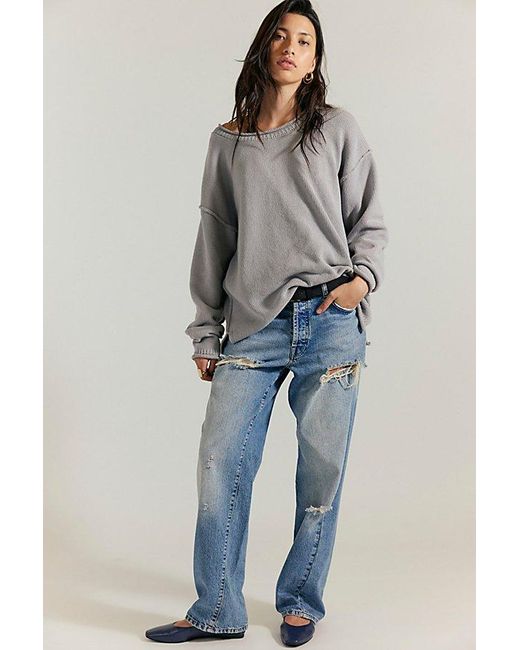 Free People Gray Ella Roll-Neck Cotton Knit Sweater