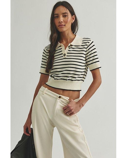 Free People Brown Perfect Striped Polo