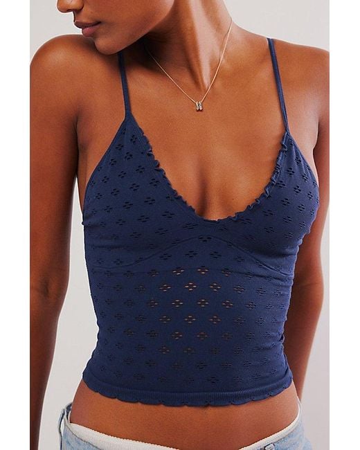 Intimately By Free People Blue Eyelet Seamless Triangle Cami