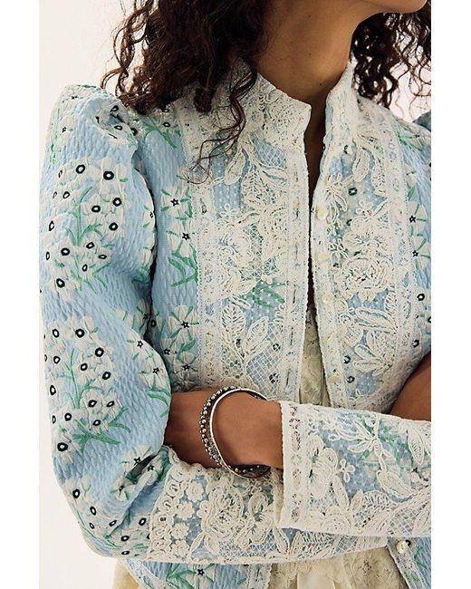 Anna Sui Blue Victorian Brocade Jacket